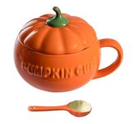 ULTECHNOVO Tasse Citrouille en Céramique Mug à Café Cuillère et Couvercle Orange Automne Original et Élagnant Design Confortable Maison