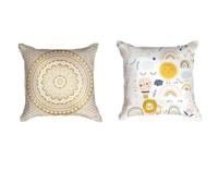 Ulticool - Housse de Coussin - Animaux Arc-en-Ciel Chambre d'enfant Bohême Mandala - Lot de 2 Motifs - 45 x 45 cm - Taie d'oreiller pour canapé/lit - Beige doré