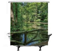 Ulticool Rideau de Douche - Pont Nature Arbres d'eau - 180 x 200 cm - Lavable - Anti Moisissure - avec 12 Anneaux - Vert