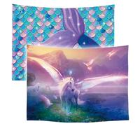 Ulticool - Tapisserie - Licorne cheval Sirène Unicorn- 73cm x 95cm - Lot de 2 designs - Tissu Tapisserie Peinture - Poster Art - Rose