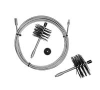 ULTRABrush A | Kit de nettoyage pour cheminée Poêle à granulés : 1 rallonge inox plastifié de 6 mètres, 2 brosses en nylon haute performance (80 et 100 mm), et 1 bouton pour tartre plus compact.