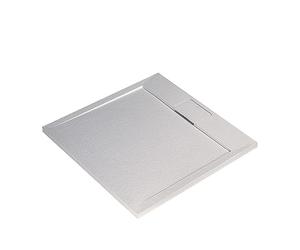 Ultraflat S I.Life Receveur de Douche Ultraplat 3 cm d'Épaisseur, Carré 120 x 120 cm, Finition Pierre Texturée, Naturellement Anti-Dérapant, Cache-Bonde Fourni, Blanc T5242FR