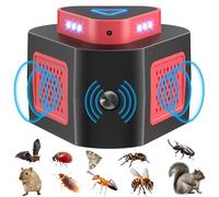 Ultrason Souris et Rats, Repulsif Souris Ultrasons 360° Anti Souris avec Lumière LED Appareil Ultrason pour Nuisible Rongeurs Plug in Répulsif Intérieur Dispositif Anti Nuisible Cafards (Rouge)