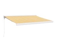 ULUYYUC Auvent rétractable à bras articulé - 3 x 2,5 m - Jaune et blanc - Pour balcon, jardin, terrasse, ombrage manuel en aluminium et tissu polyester