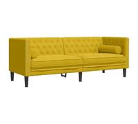 ULUYYUC Canapé Chesterfield 3 places avec 2 traversins de nuque, canapé en velours jaune avec piqûre classique à boutons, élégant canapé rembourré de 194 cm de large pour salon, trois places avec