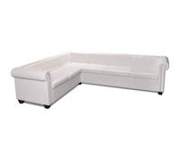 ULUYYUC Chesterfield Canapé d'angle 6 places en cuir synthétique blanc en forme de L avec boutonnière et décoration à rivets pour salon et bureau 260 x 205 x 73 cm