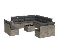 ULUYYUC Ensemble de canapé de jardin 12 pièces avec espace de rangement, sac imperméable, rotin synthétique gris, banc d'angle 62 × 62 cm, banc central 55 × 62 cm, table en verre 55 × 55 cm, balcon
