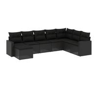 ULUYYUC Ensemble de canapé de jardin 8 pièces en polyrotin noir 62 x 62 x 69 cm Canapé d'angle, canapé central, accoudoir, tabouret, espace de rangement, imperméable, balcon, terrasse