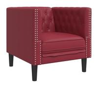 ULUYYUC Fauteuil Chesterfield en cuir synthétique rouge vin - Fauteuil rembourré classique avec boutonnière - Fauteuil club pour salon et salon - Fauteuil relax avec pieds en bois stables - 71 x 74,5