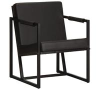 ULUYYUC Fauteuil en cuir véritable noir - Fauteuil lounge avec structure en métal