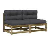 ULUYYUC Lot de 2 canapés de jardin sans accoudoirs - 70 x 70 x 67 cm - Bois de pin imprégné sous pression - Avec coussin Oxford anthracite - Design moderne à lattes - Flexible - Combinable pour balcon