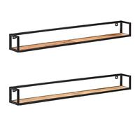 ULUYYUC Lot de 2 étagères murales 160 cm en bois d'acacia massif - Étagère flottante industrielle avec cadre en fer - Étagère murale massive pour salon et couloir - Charge maximale : 50 kg - Finition