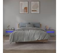 ULUYYUC Lot de 2 tables de chevet à LED RVB en bois gris Sonoma 60 x 35 x 40 cm - Buffet moderne - Table d'appoint multifonction pour chambre à coucher, couloir