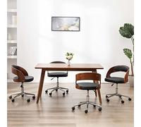 ULUYYUC Lot de 4 chaises de salle à manger pivotantes noires avec cadre en bois de buis, réglables en hauteur, 48 x 53 x 66,5-74,5 cm, cuir synthétique, rembourrées, design moderne pour cuisine, salle