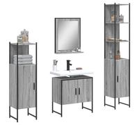 ULUYYUC Lot de 4 meubles de salle de bain gris Sonoma 60 x 33 x 60 cm, meuble bas, armoire haute, miroir, bois, acier, espace de rangement