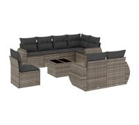 ULUYYUC Salon de jardin en rotin synthétique gris 9 pièces - Charge maximale : 110 kg - Table en verre trempé - Design moderne - Robuste et durable - Pour jardin, terrasse, balcon