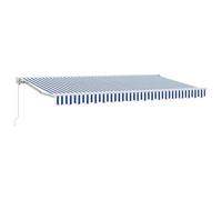 ULUYYUC Store enrouleur à bras articulé - 350 x 200 cm - Avec semi-cassette - Manivelle manuelle ou télécommande électrique - Pour terrasse, balcon et jardin - Cadre blanc - Bleu/blanc