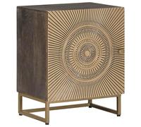 ULUYYUC Table de chevet marron café 40 x 30 x 50 cm - Table de chevet faite à la main en bois de manguier massif avec motif de porte sculpté à la main, table d'appoint avec espace de rangement pour