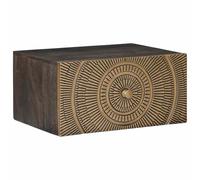 ULUYYUC Table de chevet murale suspendue en bois massif de mangue, table de chevet faite à la main, marron café, 40 x 30 x 20 cm, table de chevet flottante avec tiroir sculpté pour chambre à coucher