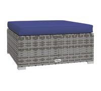 ULUYYUC Tabouret de jardin 70 x 70 x 30 cm en polyrotin gris avec coussin bleu foncé - Design modulaire moderne - Cadre en acier robuste - Meubles d'extérieur pour balcon, terrasse et jardin