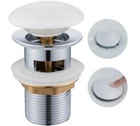 Ulytid Bonde Lavabo Salle de Bain avec Trop Plein, Bonde Clic Clac avec Couvercle en Céramique, Kit de Vidage de Lavabo Universelle Standard-G 1 ¼, Blanc