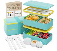 Umami Bento Lunch Box, Couverts & 2 Pots à Sauce Inclus, Boîte à Lunch Étanche, Lunchbox Adulte, Micro-Ondable, Boîte Repas Compartimentée, Turquoise Frais, 1200 ml