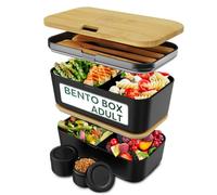 Umami Bento Lunch Box, Couverts & 2 Pots à Sauce Inclus, Boîte Bento, Lunchbox Micro-Ondable, Boîte à Lunch Adulte Encastrable, Boîte Repas 4 Compartiments, Bento Box, Boîte Repas