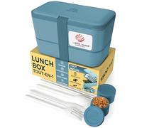 Umami Bento Lunch Box, Couverts & 2 Pots à Sauce Inclus, Boîte Repas Encastrable, Lunchbox Micro-Ondable, Boîte à Lunch Adulte Compartimentée, Bento Box, Bleu Menthe, 1500 ml
