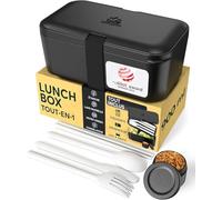 Umami Bento Lunch Box, Couverts & Pots à Sauce Inclus, Boîte Repas Encastrable, Lunchbox Micro-Ondable, Boîte à Lunch Adulte Compartimentée, Bento Box, Noir Onyx, 900 ml