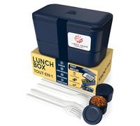 Umami Lunch Box Bento, Tout en-1 avec Couverts, Étanche, Encastrable, | 1500 ml, Premium boîte repas adulte, micro-ondable, 2 pots à sauce, passe au lave-vaisselle, compartimentée, Bleu Royal