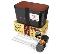 Umami Lunch Box Bento, Tout en-1 avec Couverts, Étanche, Encastrable, | 1500 ml, Premium boîte repas adulte, micro-ondable, 2 pots à sauce, passe au lave-vaisselle, compartimentée, Sapele Noir