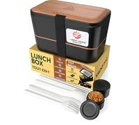 Umami Lunch Box Bento, Tout en-1 avec Couverts, Étanche, Encastrable, | 1500 ml, Premium boîte repas adulte, micro-ondable, 2 pots à sauce, passe au lave-vaisselle, compartimentée, Cerise Noire
