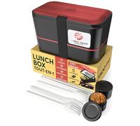 Umami Lunch Box Bento, Tout en-1 avec Couverts, Étanche, Encastrable, | 1500 ml, Premium boîte repas adulte, micro-ondable, 2 pots à sauce, passe au lave-vaisselle, compartimentée, Palissandre Noir