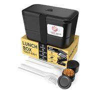 Umami Lunch Box Bento, Tout en-1 avec Couverts, Étanche, Encastrable, | 1500 ml, Premium boîte repas adulte, micro-ondable, 2 pots à sauce, passe au lave-vaisselle, compartimentée, Onyx Noir