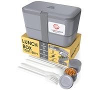 Umami Lunch Box Bento, Tout en-1 avec Couverts, Étanche, Encastrable, | 1500 ml, Premium boîte repas adulte, micro-ondable, 2 pots à sauce, passe au lave-vaisselle, compartimentée, Gris Carbone