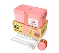 Umami Lunch Box Bento, Tout en-1 avec Couverts, Étanche, Encastrable, | 900 ml, Premium boîte repas adulte, micro-ondable, pot à sauce, passe au lave-vaisselle, compartimentée, Rose Corail