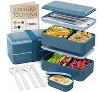 Umami Lunch Box Bento, Tout-en-1, Couverts Inclus, Boite Repas | 1200ml Premium boîte repas micro-ondable, pot à sauce inclus, lunchbox passe au lave-vaisselle, compartimentée, Bleu Denim