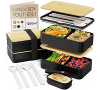 Umami Lunch Box Bento, Tout-en-1, Couverts Inclus, Boite Repas | 1200ml Premium boîte repas micro-ondable, pot à sauce inclus, lunchbox passe au lave-vaisselle, compartimentée, Noir & Bambou