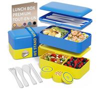 Umami Lunch Box Bento, Tout-en-1, Couverts Inclus, Boite Repas | 1200ml Premium boîte repas micro-ondable, pot à sauce inclus, lunchbox passe au lave-vaisselle, compartimentée, Bleu et Or