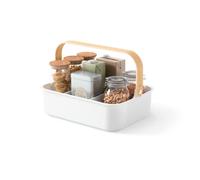 Umbra Bellwood Bacs empilables avec poignée, Grand, Blanc/Naturel | Séparateurs amovibles, rangement garde-manger, dimensions 34,6 x 26,4 x 13,2 cm, Plastique recy t bois durable