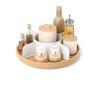 Umbra Bellwood Plateau Tournant, 5 Compartiments, Blanc/Naturel | Pivote à 360 degrés, pour épices et bocaux, Plastique recy t bois durable