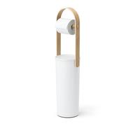 Umbra Bellwood Porte Papier Toilette avec Réserve, Blanc/Naturel | Accent bois véritable, design minimaliste, profil compact, adapté aux petits espaces, plastique recyclé