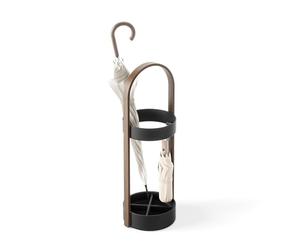 Umbra Bellwood Porte-Parapluie Acier, 22x68 cm, Anti-Rouille, Noir/Noyer | Base en résine anti-rouille, poignée en bois plaqué, quatre fentes et deux crochets, facile à assembler