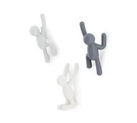 Umbra Buddy Crochets Muraux Décoratifs, Lot de 3, Gris | Facile à installer, charge maximale 2,25 kg, convient à l entrée chambre ou bureau, plastique recyclé