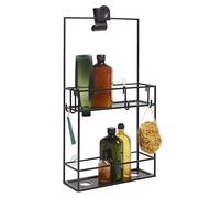 Umbra Cubiko Serviteur de Douche Acier, Sans Perçage Pommeau, Noir | Drainage intégré, crochets en S, ventouses pour stabilité, 2 étagères, rangement shampoing