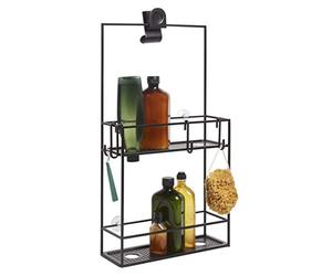 Umbra Cubiko Serviteur de Douche Acier, Sans Perçage Pommeau, Noir | Drainage intégré, crochets en S, ventouses pour stabilité, 2 étagères, rangement shampoing