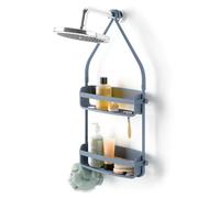 Umbra Flex Étagère de douche, sans perçage, 2 tablettes, Bleu Ardoise | Drainage intégré anti-moisissure, silicone souple, 4 supports flacons inversés, montage sur tringle ou pomme