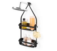 Umbra Flex Panier de Douche Suspendu, 2 Tablettes, Noir | Élastiques flexibles, supports flacons tête en bas, installation sans perçage, empêche moisissures, plastique abs recyclé