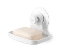 Umbra Flex Porte-savon Adhésif, Sans Perçage, Blanc | Drainage intégré, compatible carrelage et plâtre, 5,5 x 10,5 x 6 cm, Plastique recyclé