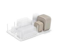 Umbra Peggy Organisateur tiroir cuisine extensible, Moyen, Blanc | Pieds antidérapants, séparateurs amovibles, 108 trous et 32 chevilles, compatible placards et étagères, polystyrène